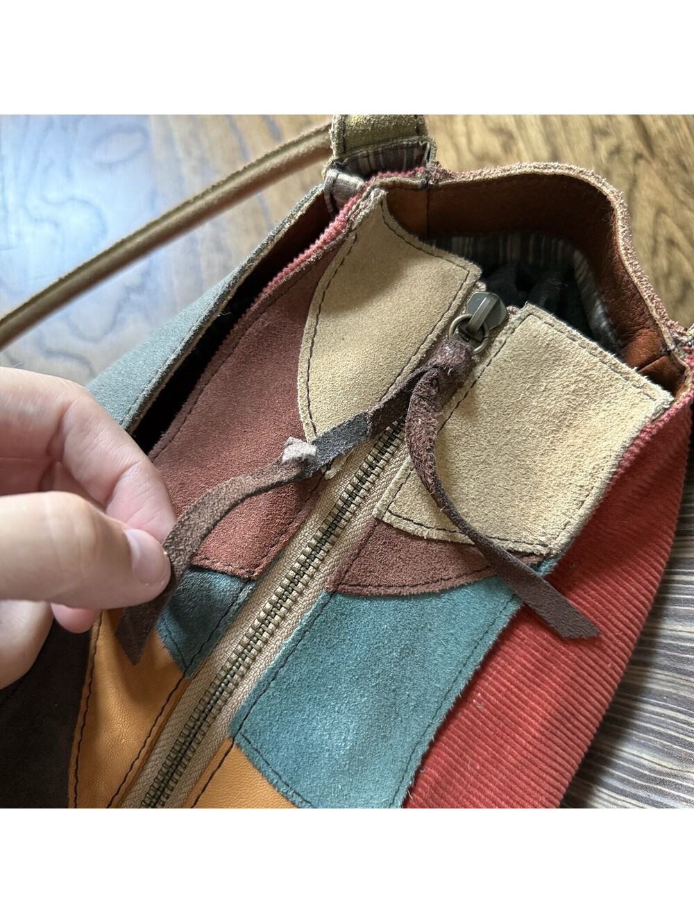 Lucky Brand Y2K Suede Leather Patchwork Hobo Bag Multicolor Boho Purse Rare - Picture 8 of 14